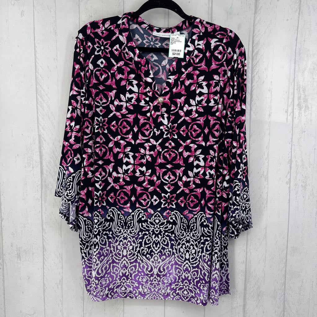 3XP pearl button split neck 3/4 slv top