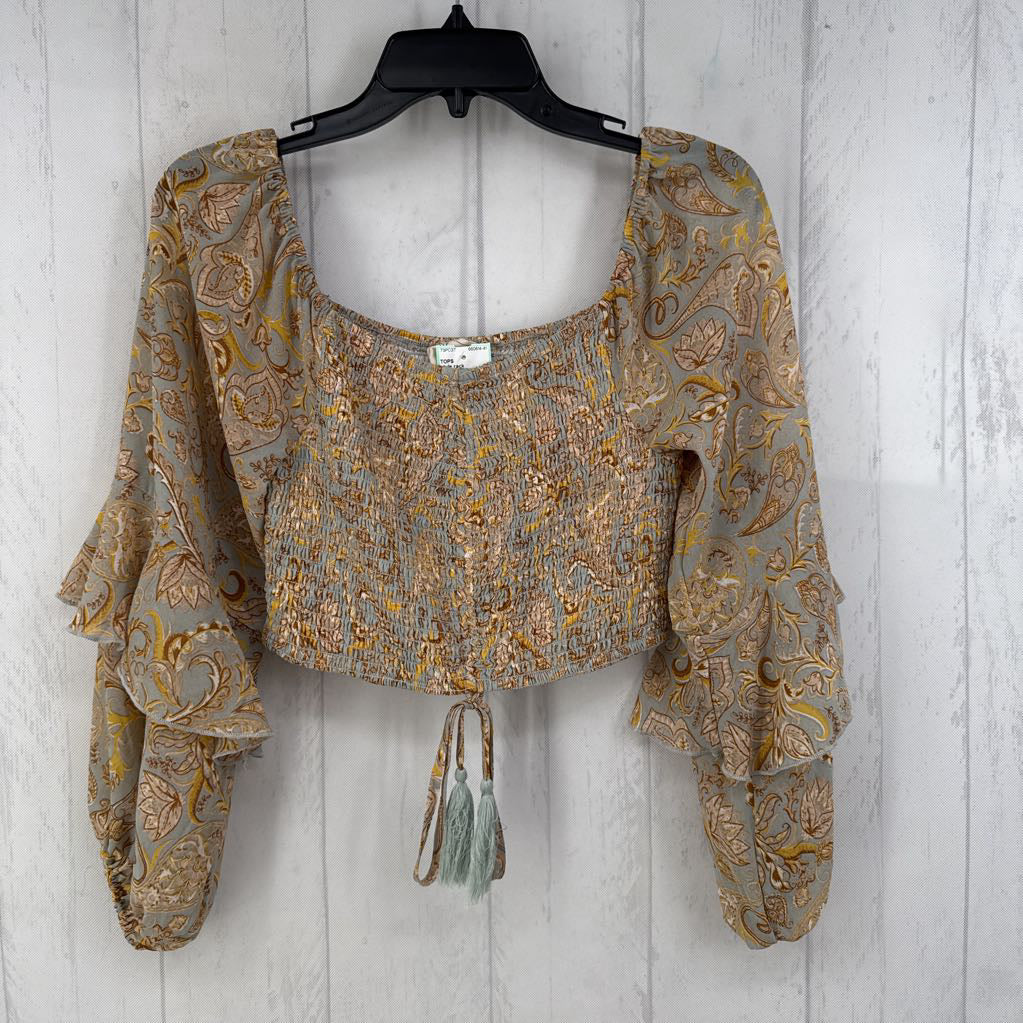 M paisley print smocked crop l/s top