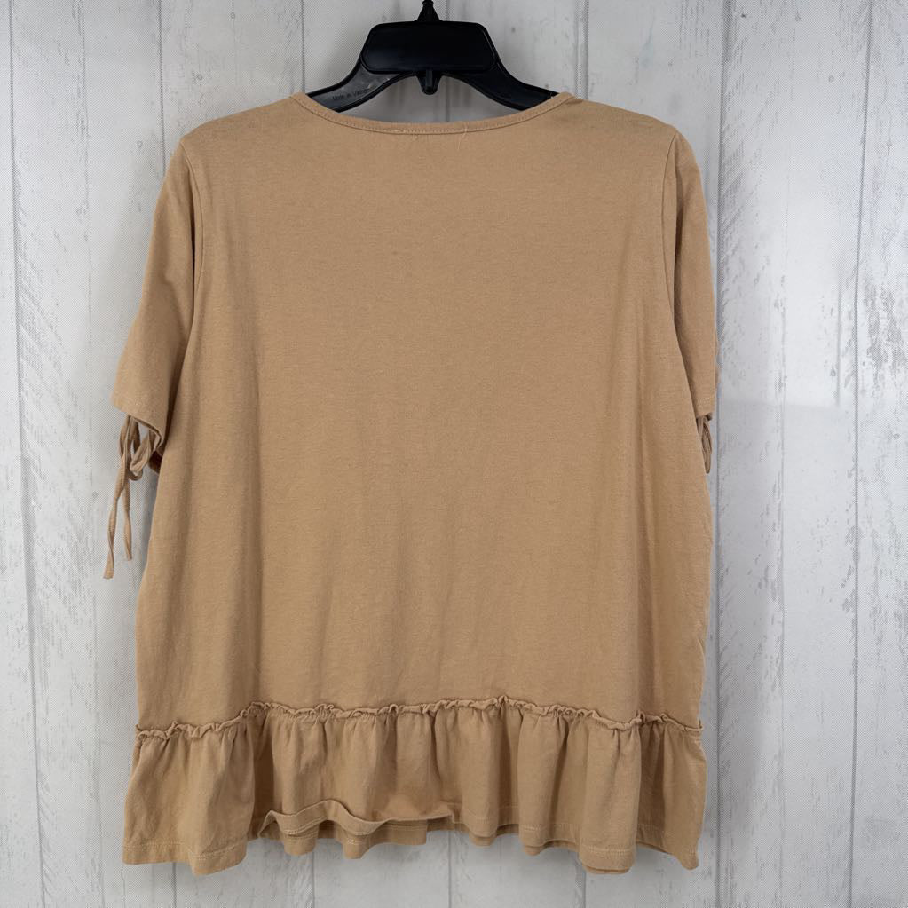 M lace-up slv peplum top s/s