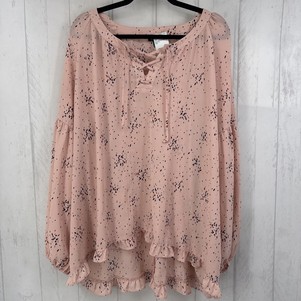 XXL printed lace-up l/s top