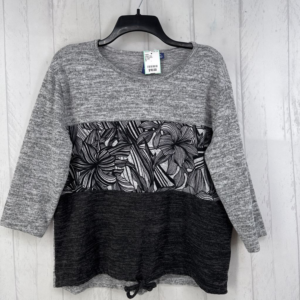 Lp flo print colorblock 3/4 slv top