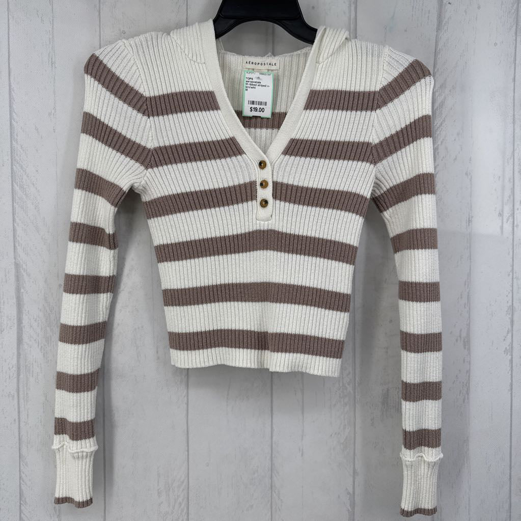M ribbed striped v-neck l/s crop top