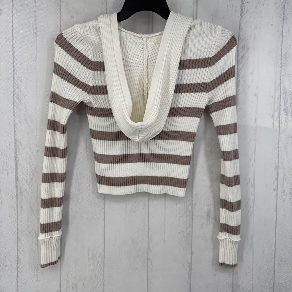 M ribbed striped v-neck l/s crop top