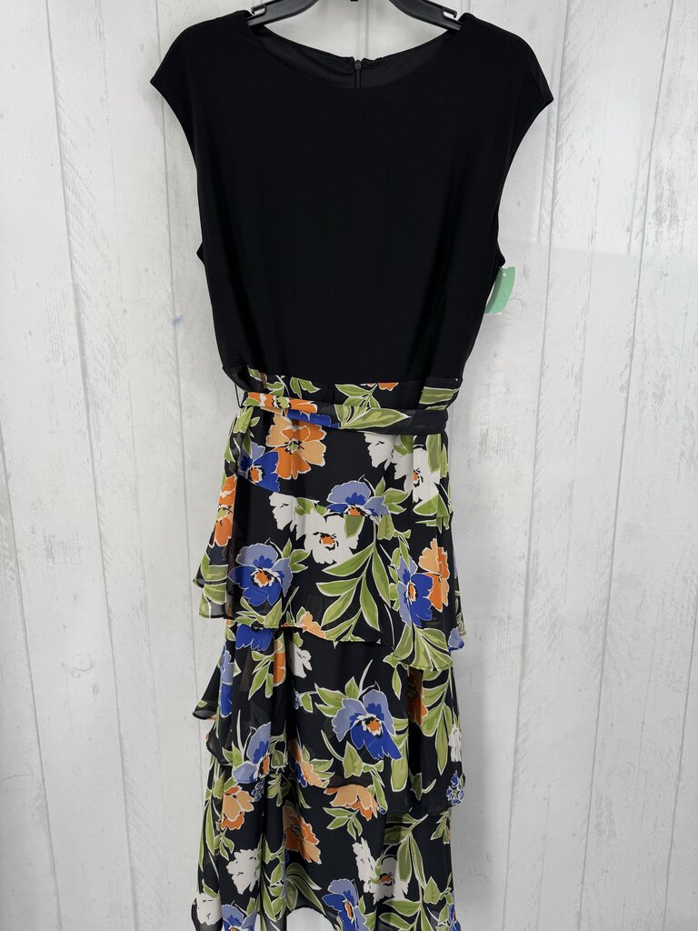 L belted flo print bottom slvls dress