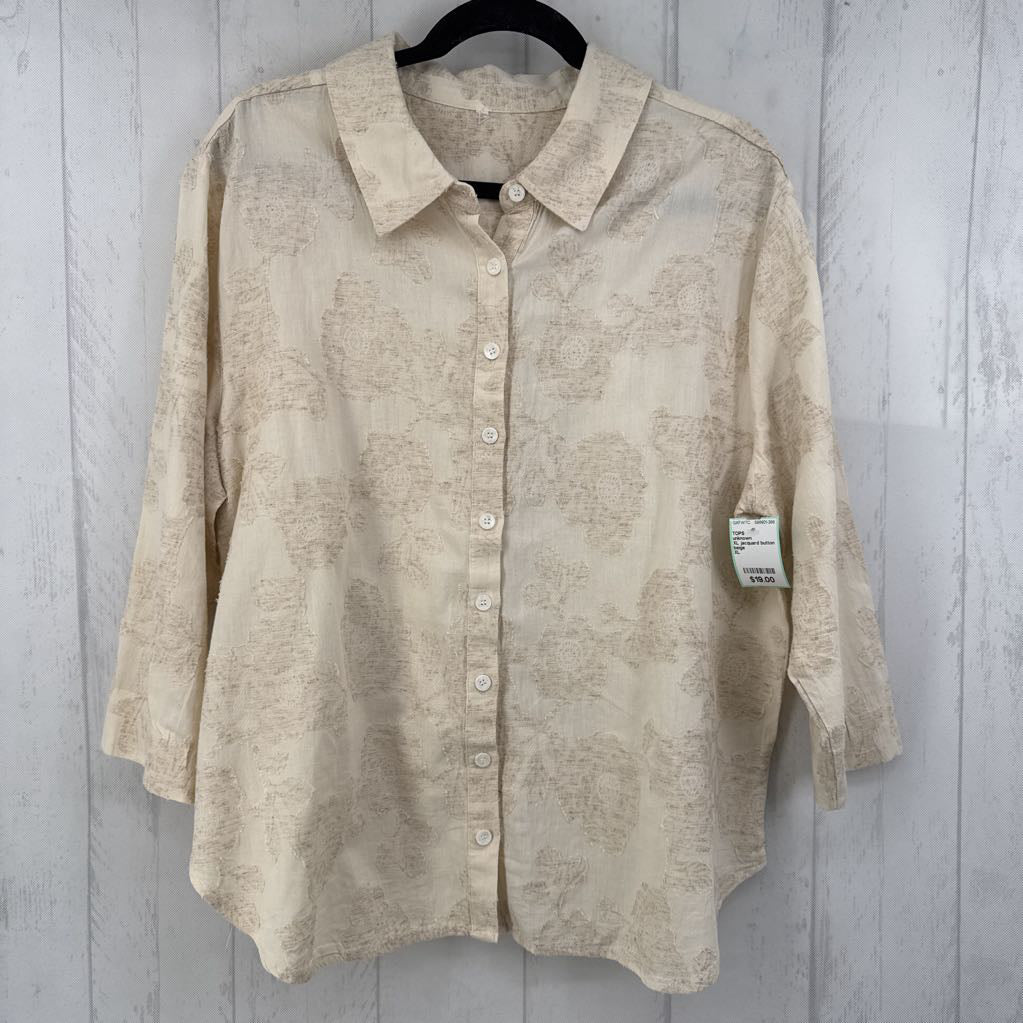 XL jacquard button down 3/4 slv top