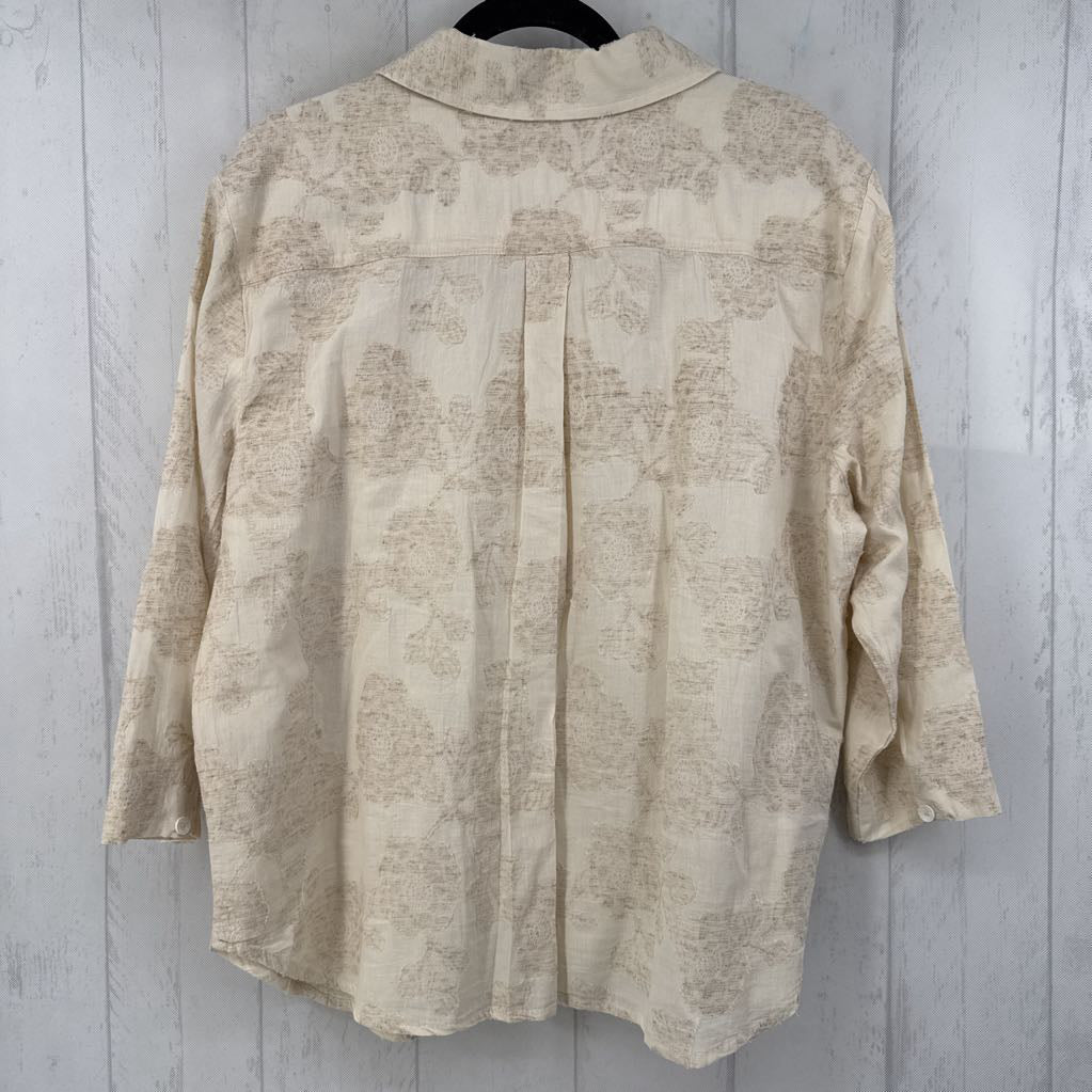 XL jacquard button down 3/4 slv top
