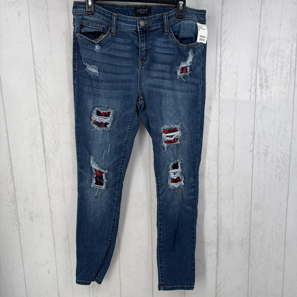 15 plaid patched skinny jean