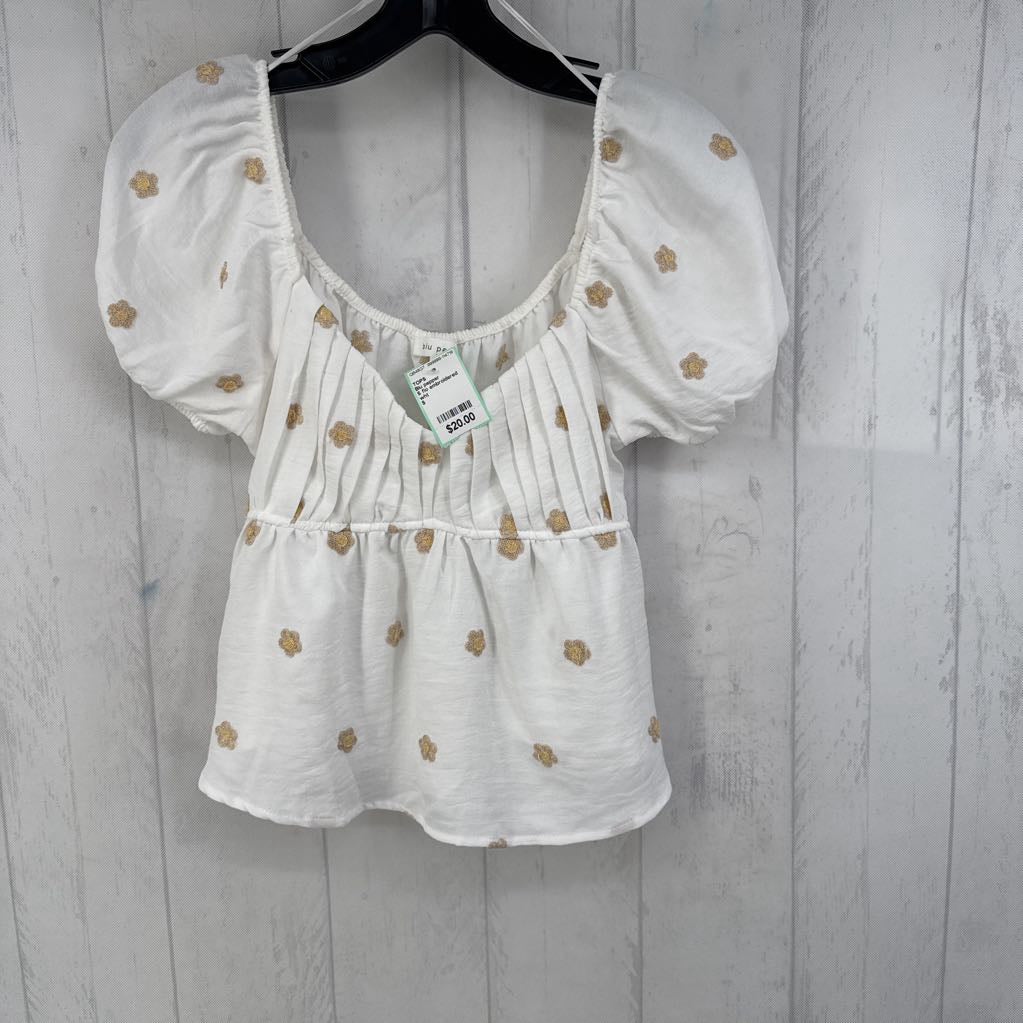 S flo embroidered s/s peplum top