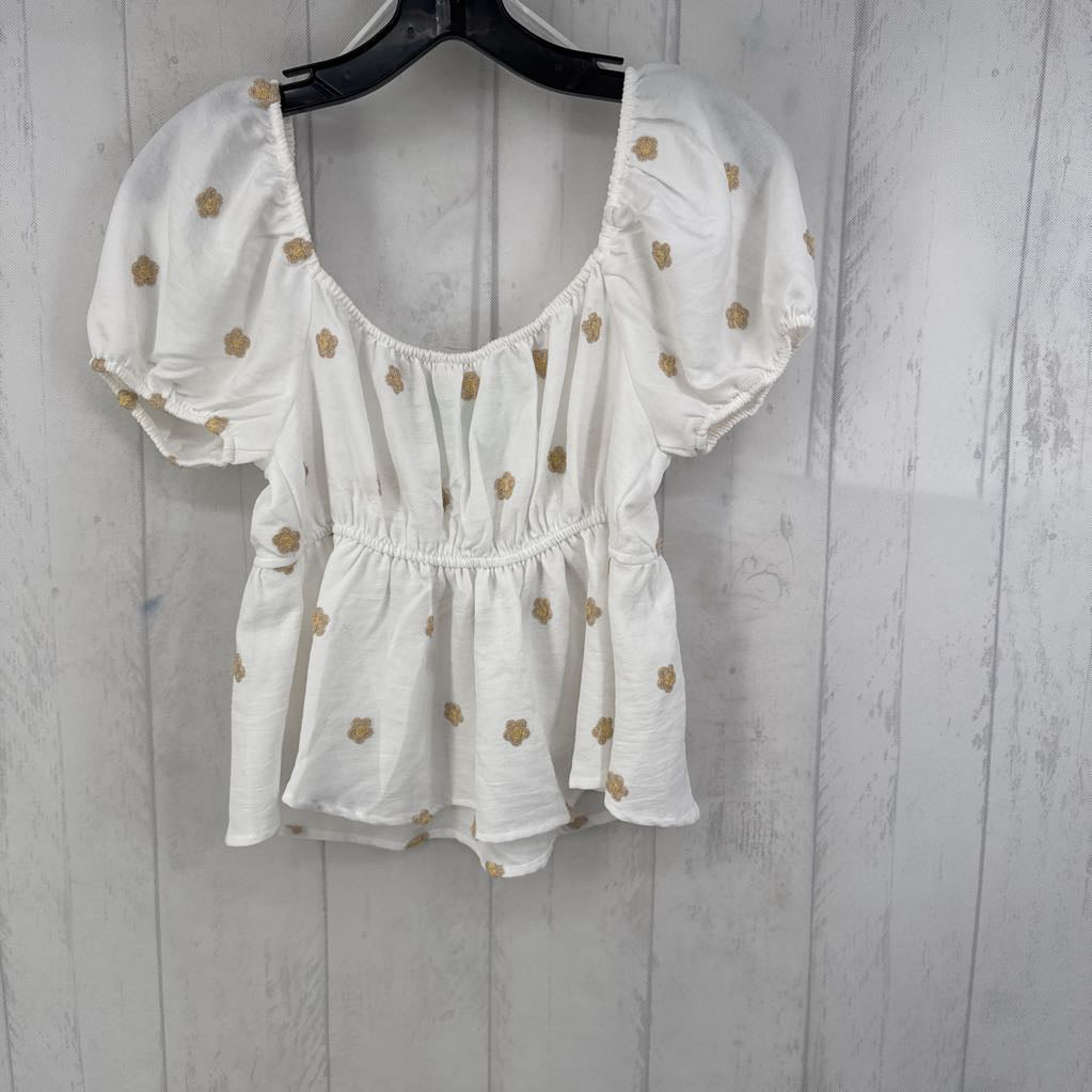 S flo embroidered s/s peplum top