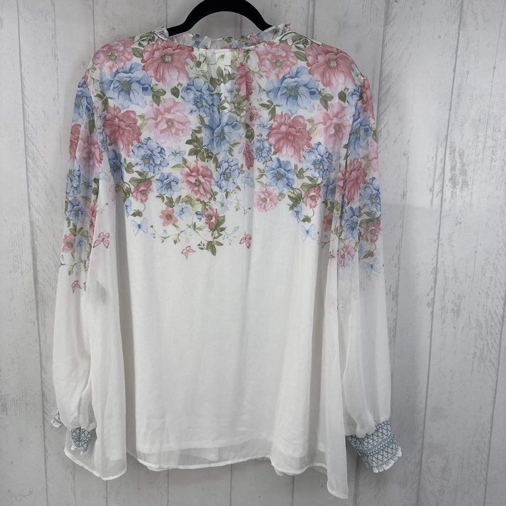 3X flo print button front l/s top