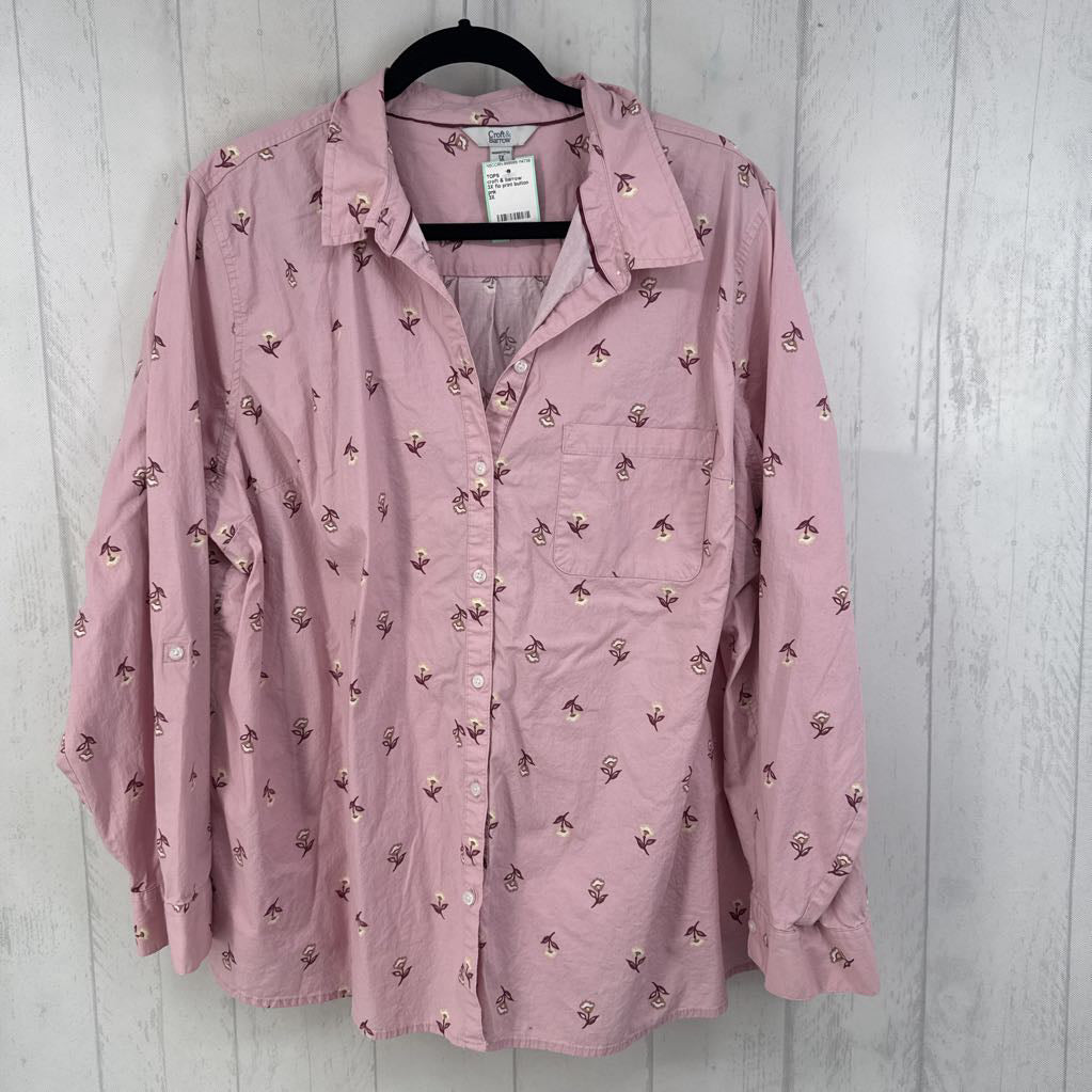 3X flo print button down l/s top