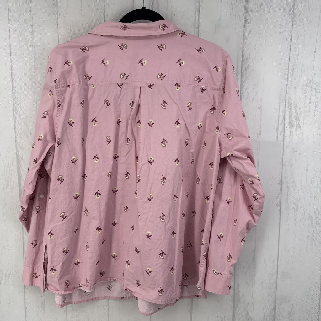 3X flo print button down l/s top