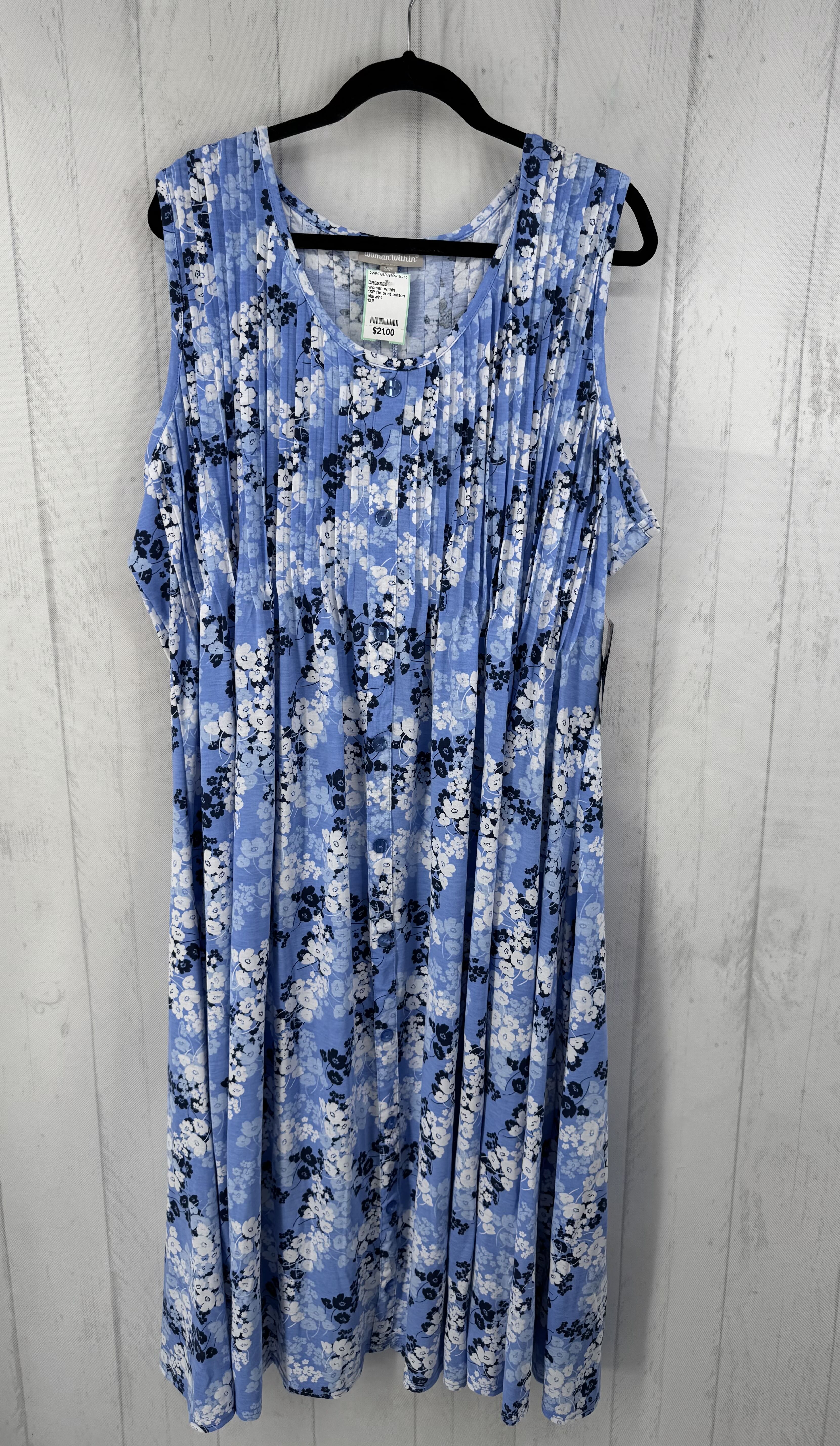 1XP flo print button down slvls dress