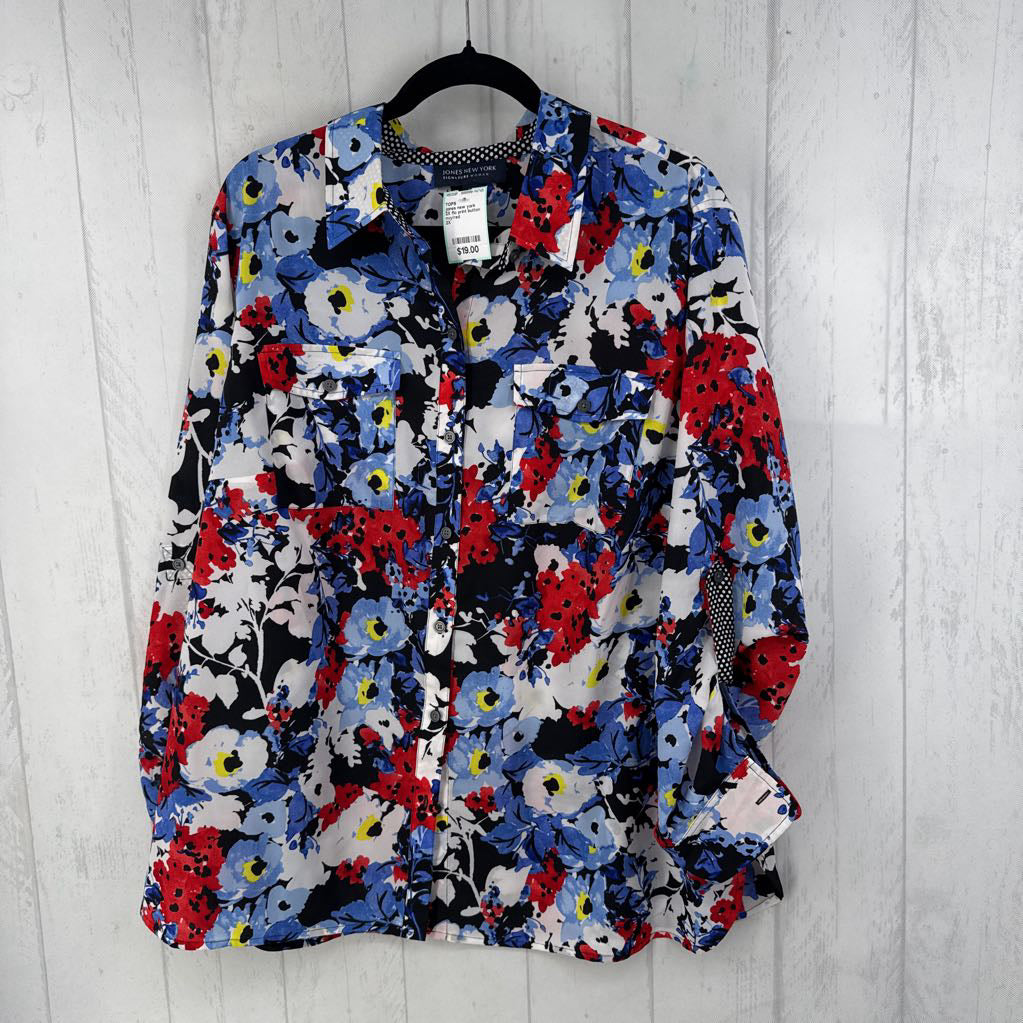 2X flo print button down l/s top