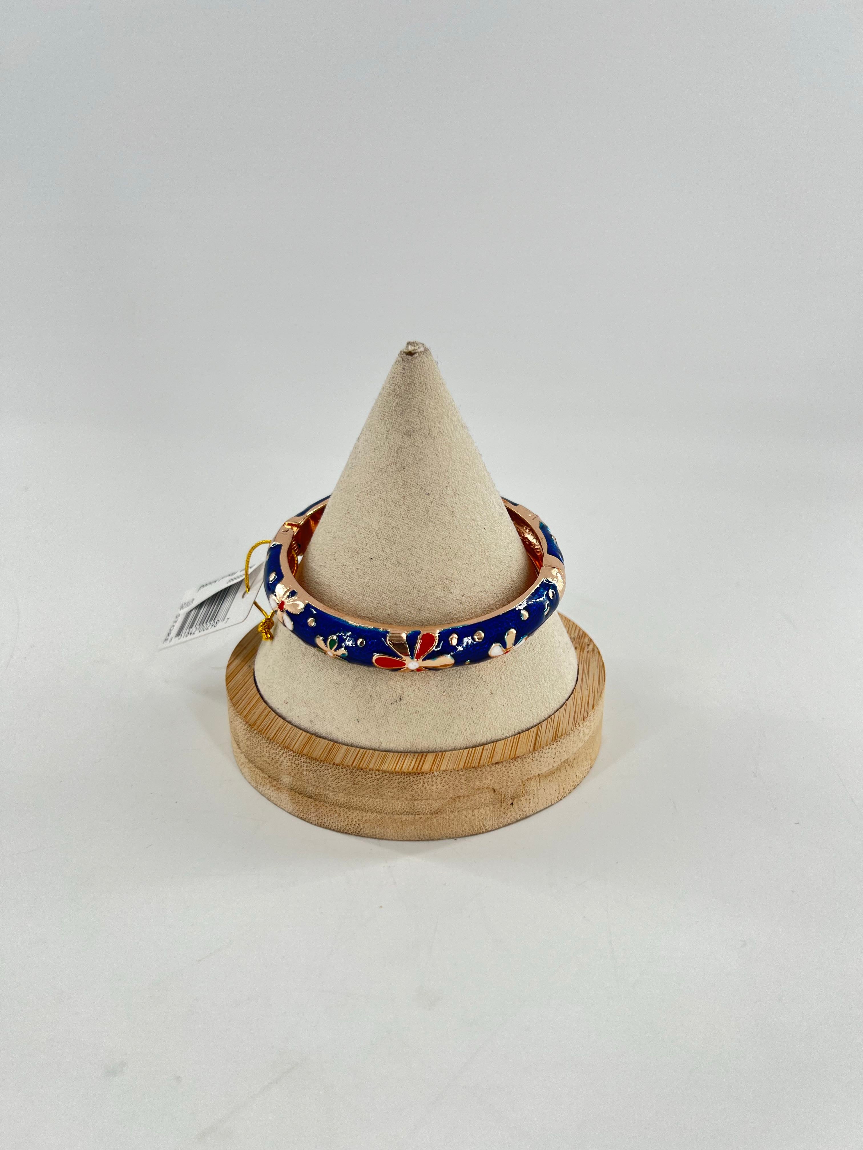 blue floral hinged bangle bracelet