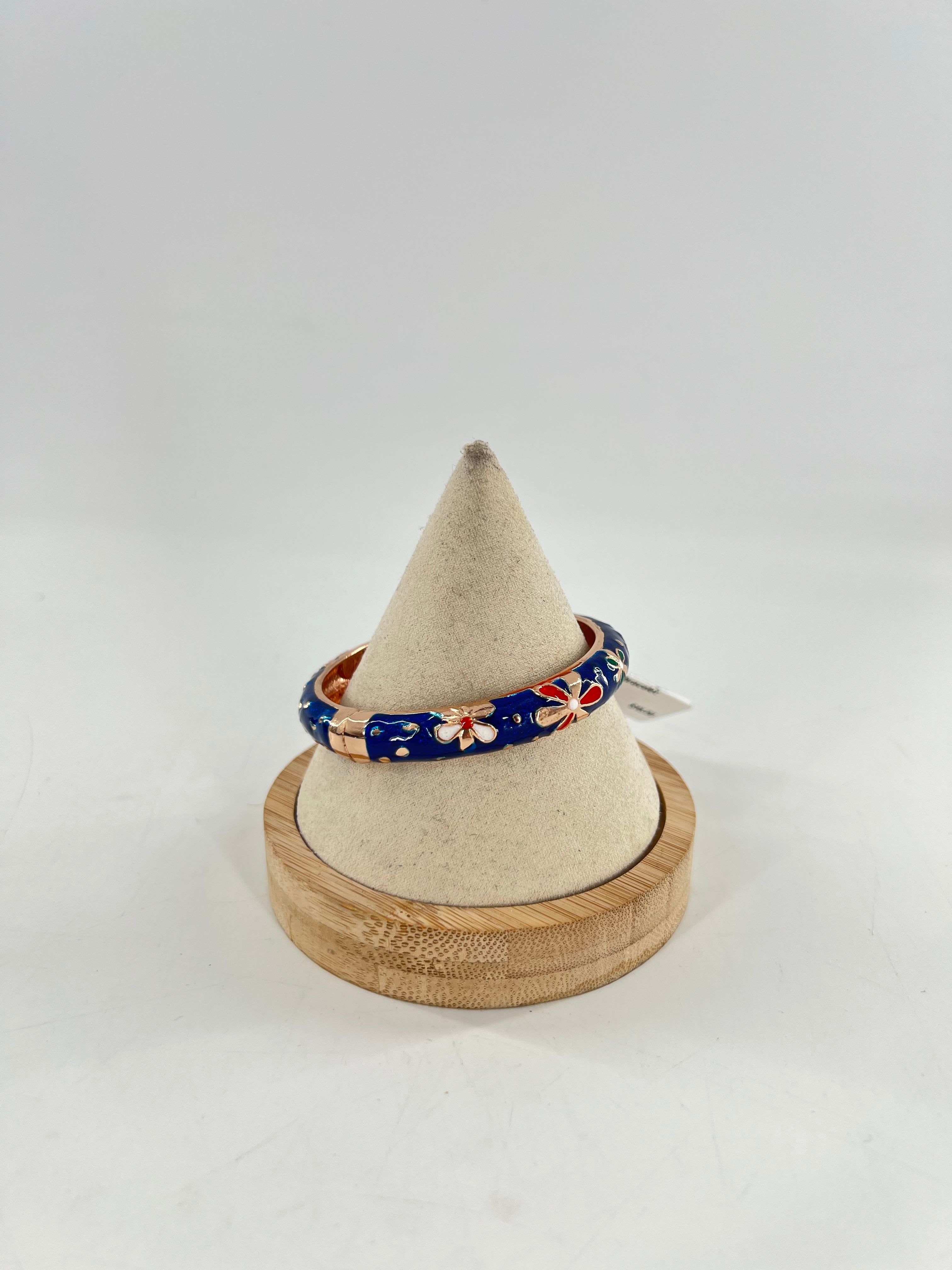 blue floral hinged bangle bracelet
