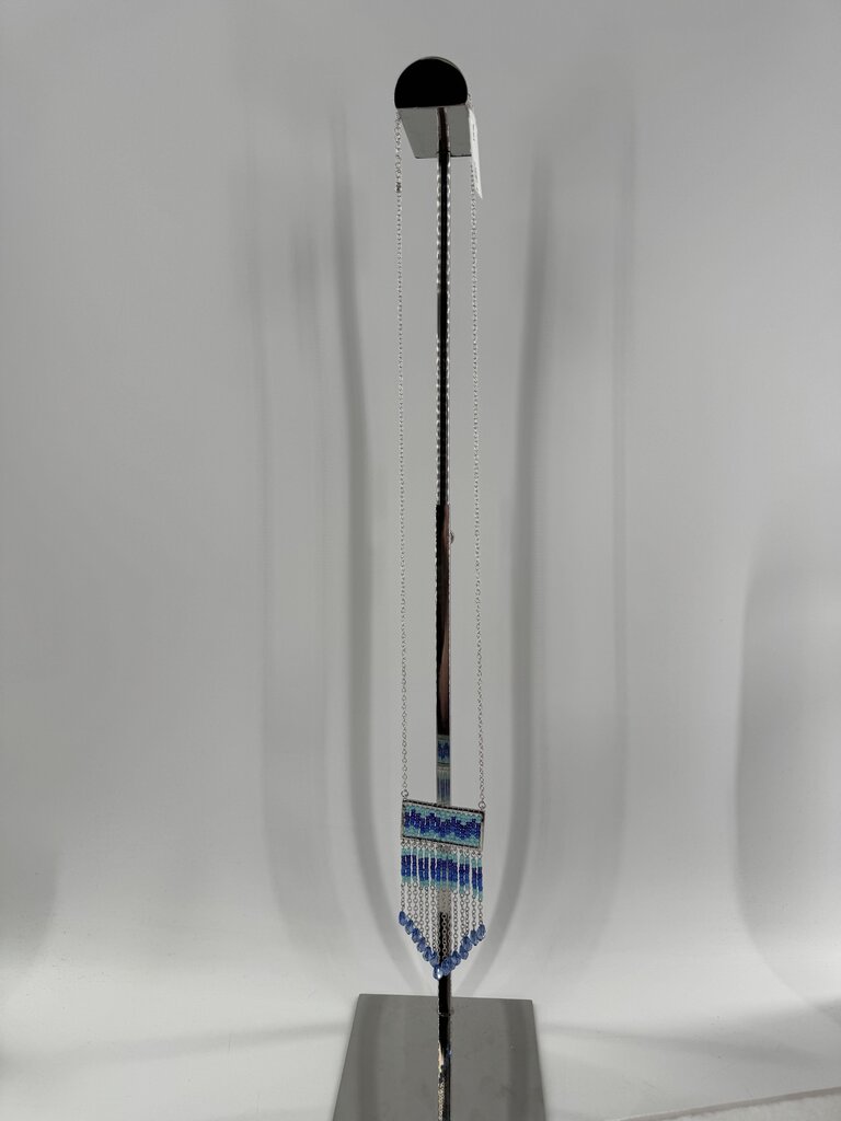 silver tone blue beaded necklace