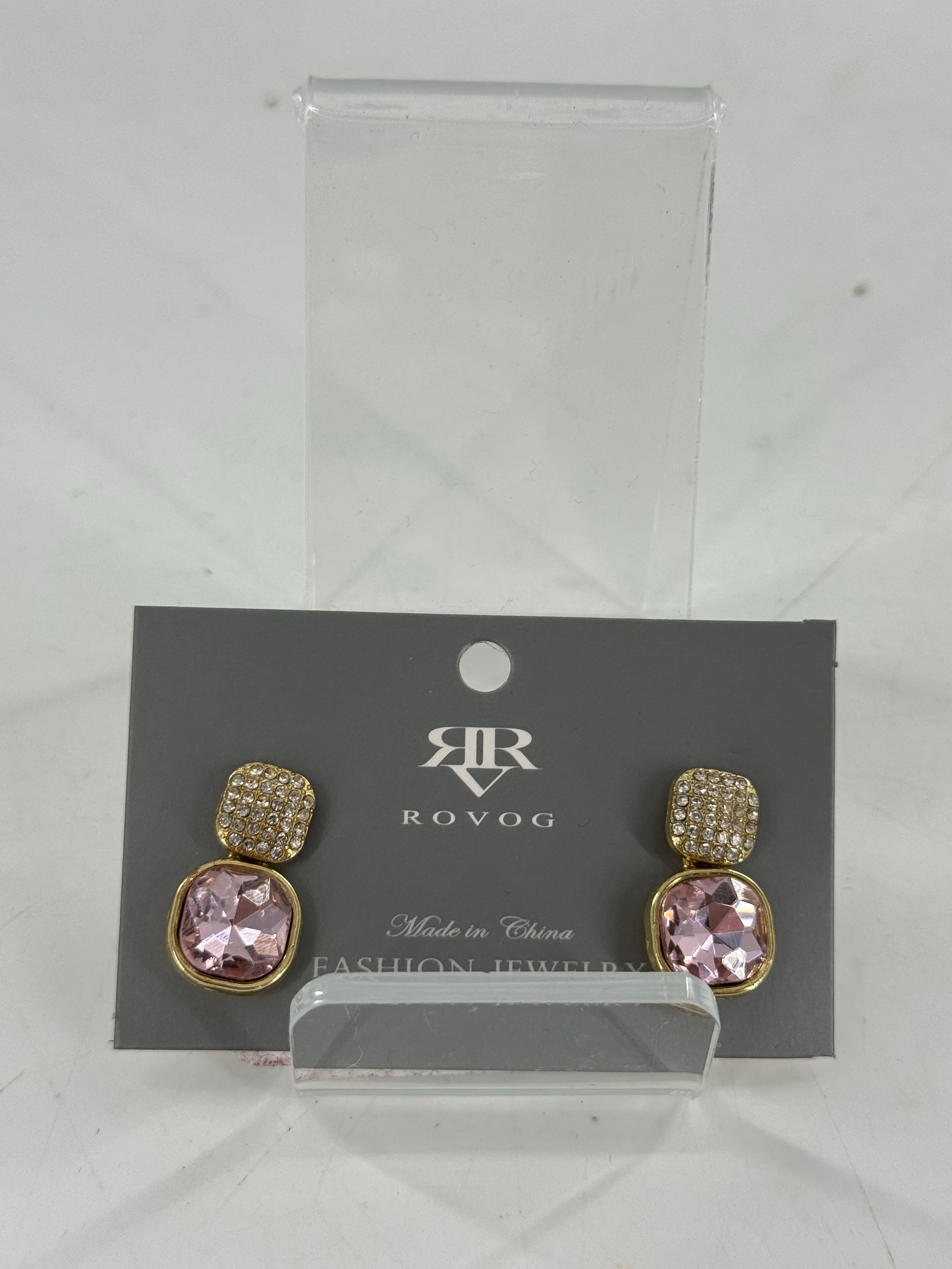 pink stone cz drop earrings
