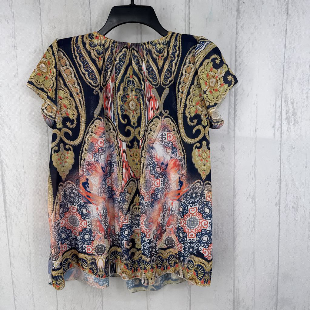 Mp paisley print lace detail s/s top