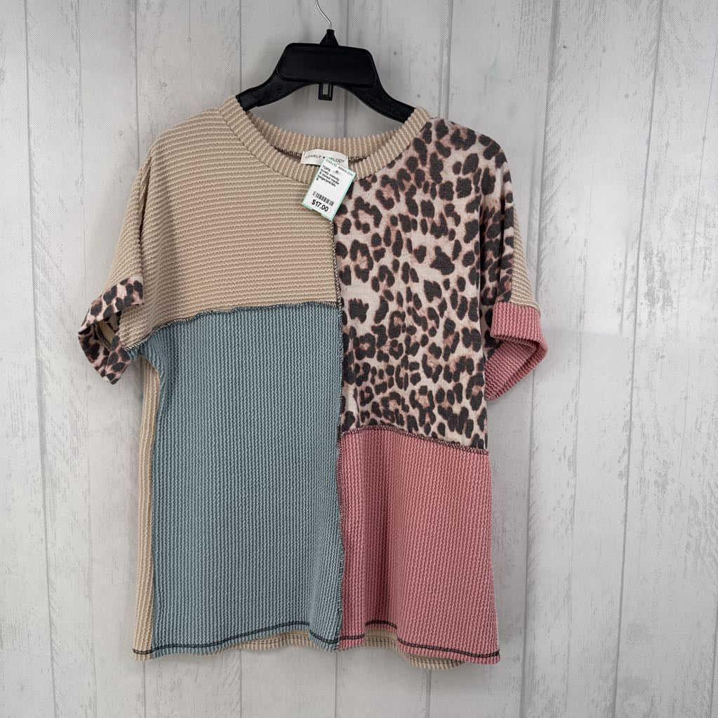 S mixed media colorblock s/s top