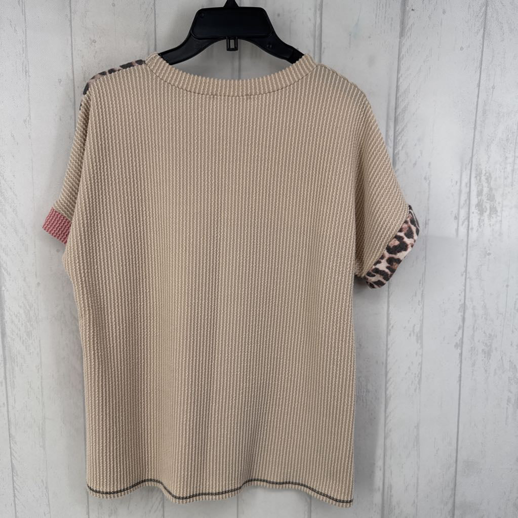 S mixed media colorblock s/s top