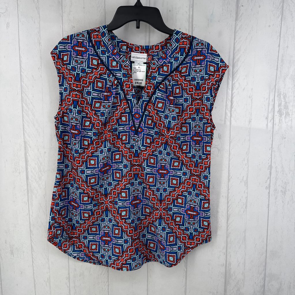 M printed split neck cap slv top