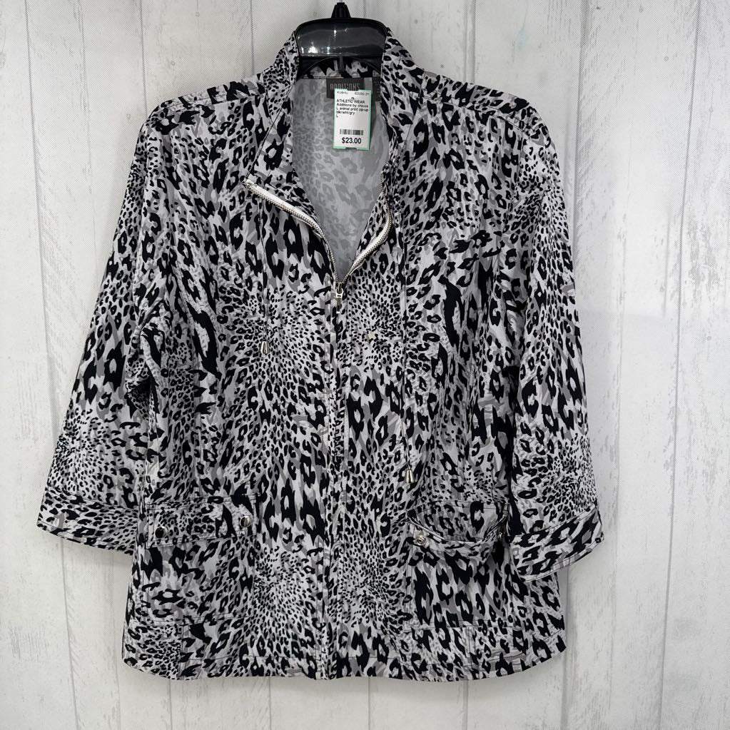 L animal print zip-up jacket