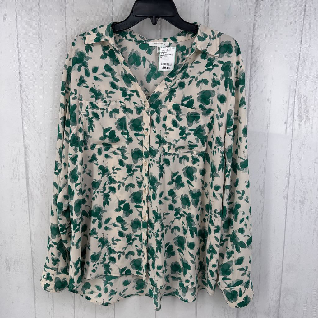 XL flo print button down l/s top