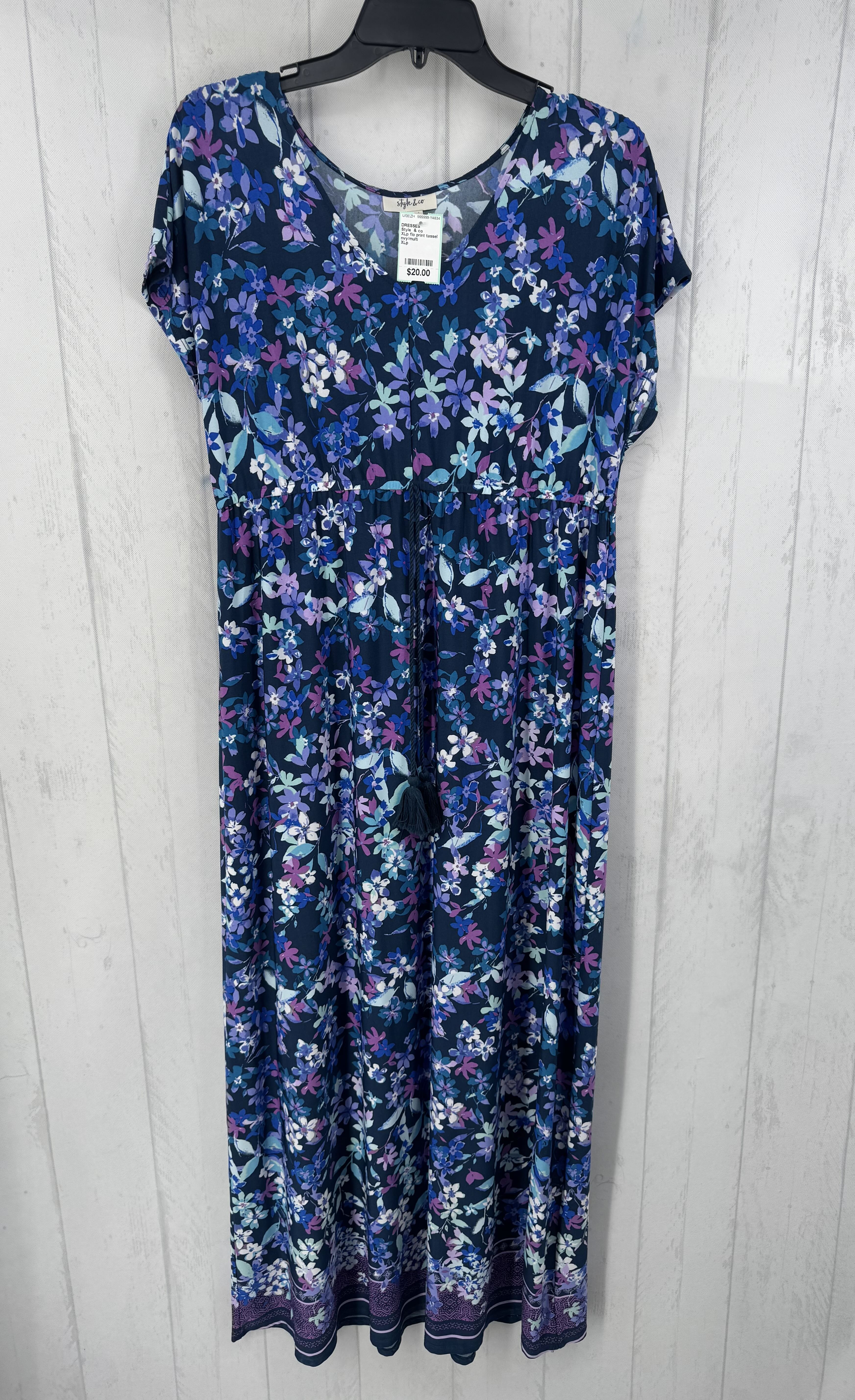 XLp flo print tassel tie s/s dress