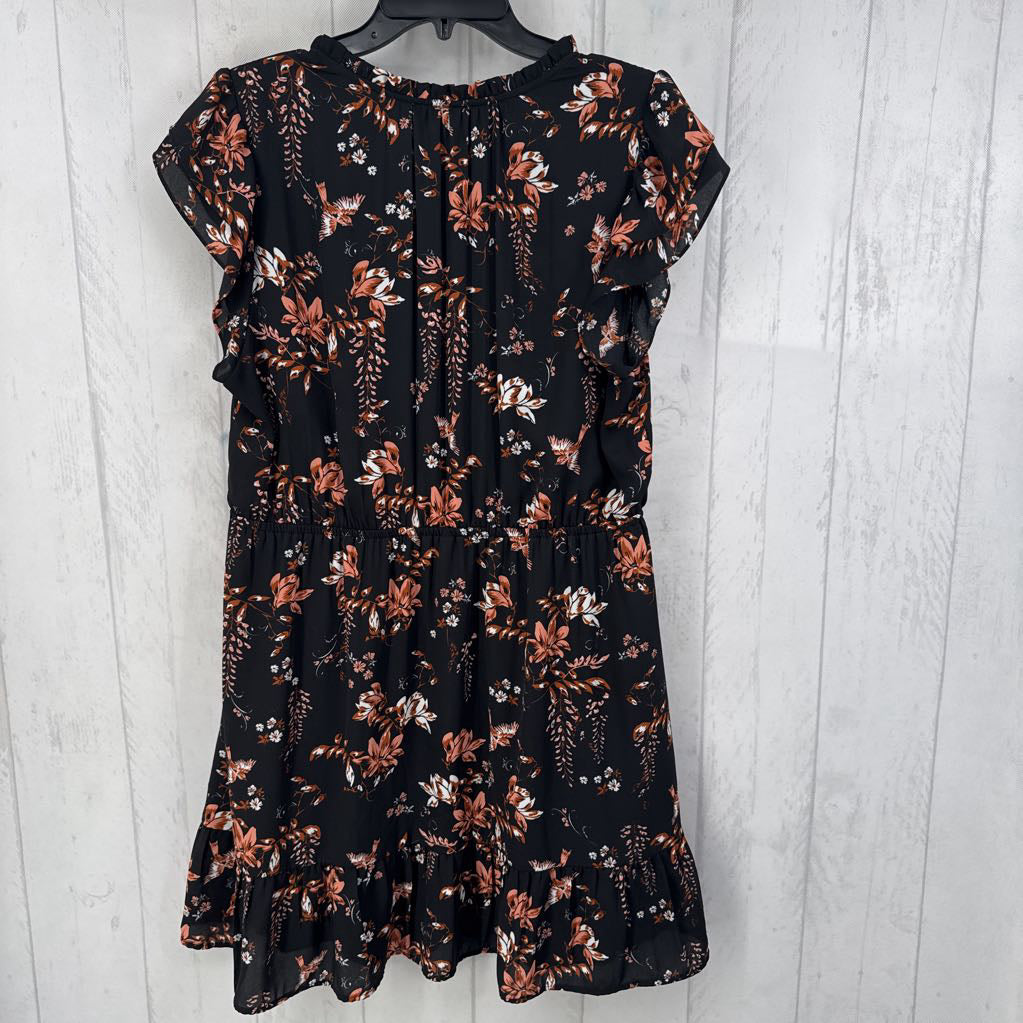 XLp flo print bow front ruffled slv dress s/s