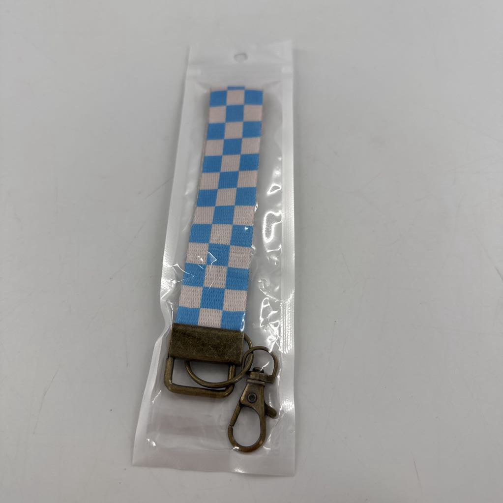 wristlet keychain lanyard-blue check