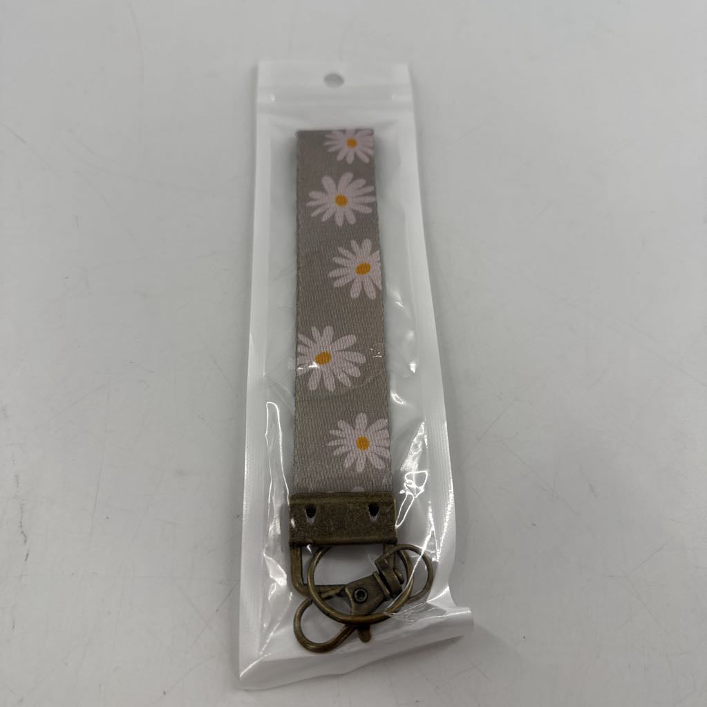 wristlet keychain lanyard-sage daisies