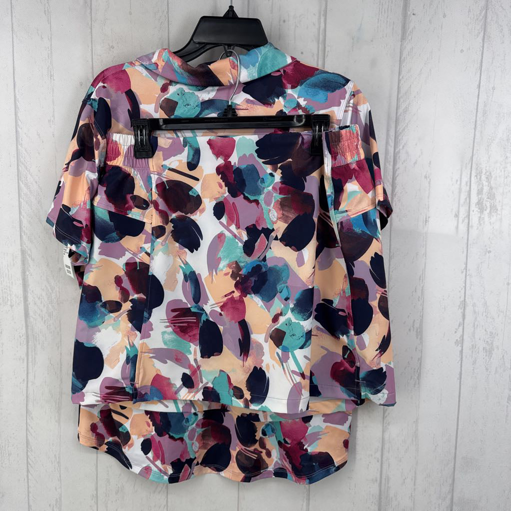 L 2pc flo print s/s polo & skort set