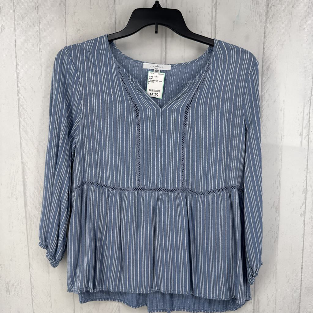 L striped split neck 3/4 slv top