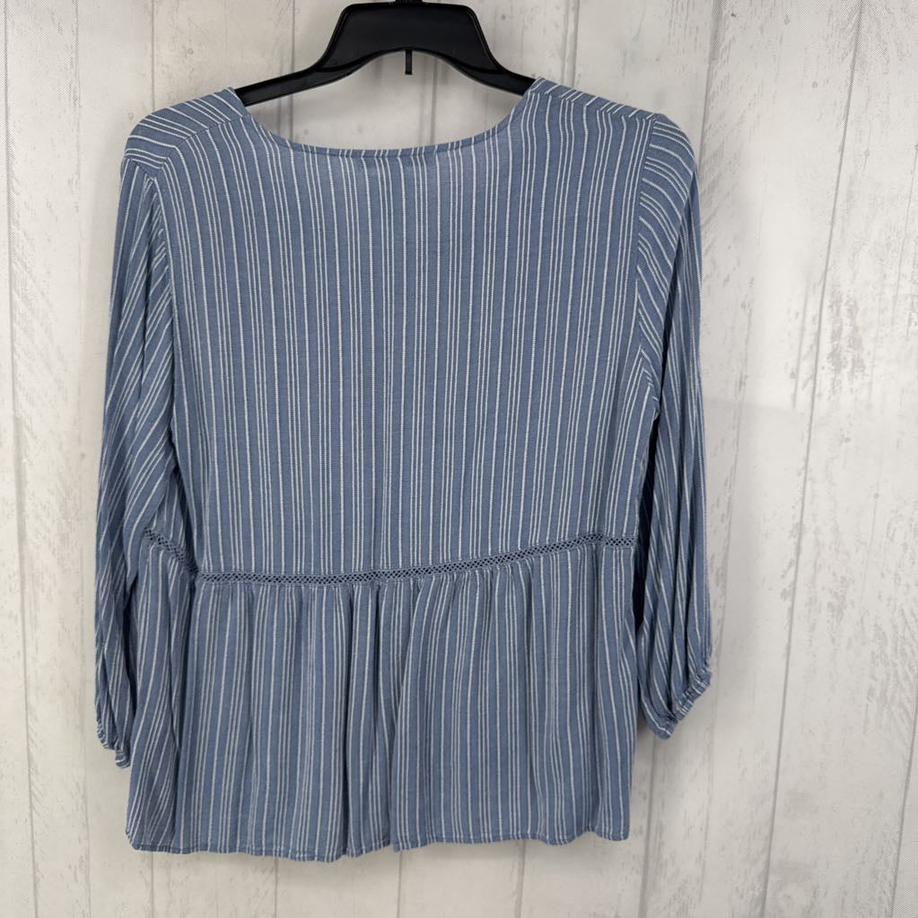 L striped split neck 3/4 slv top