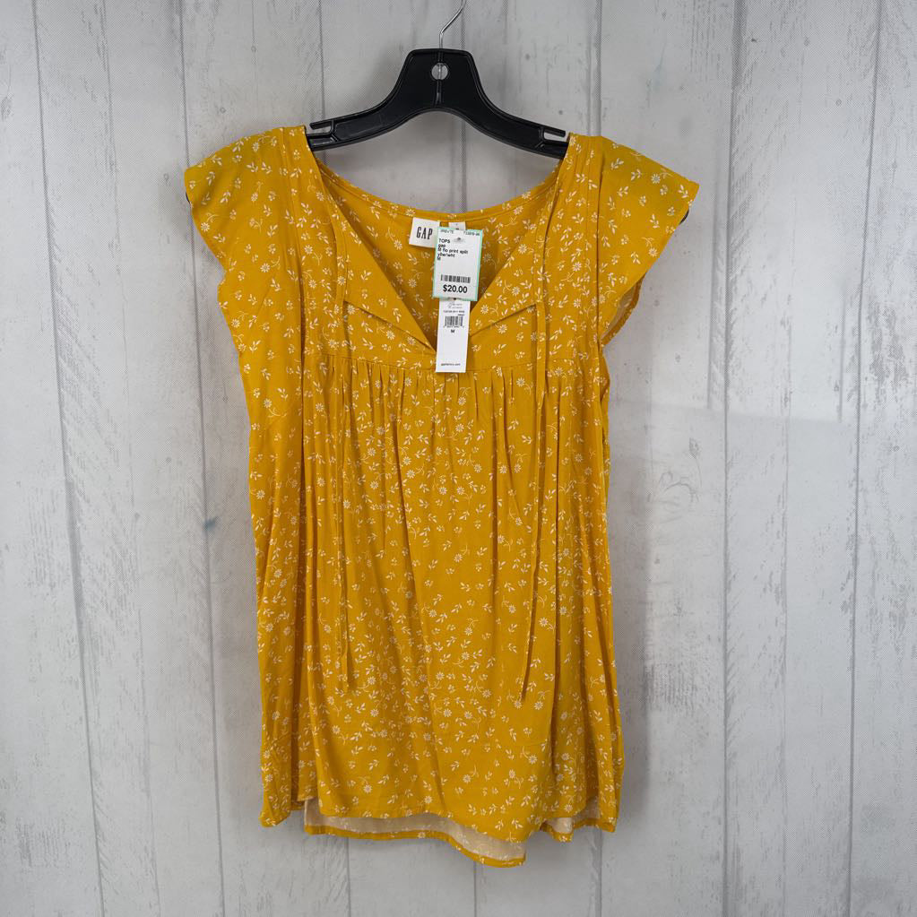 M flo print split neck flutter slv top