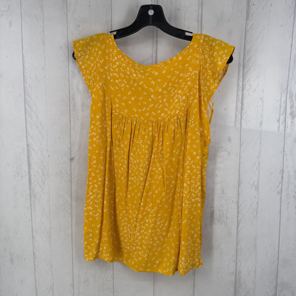 M flo print split neck flutter slv top
