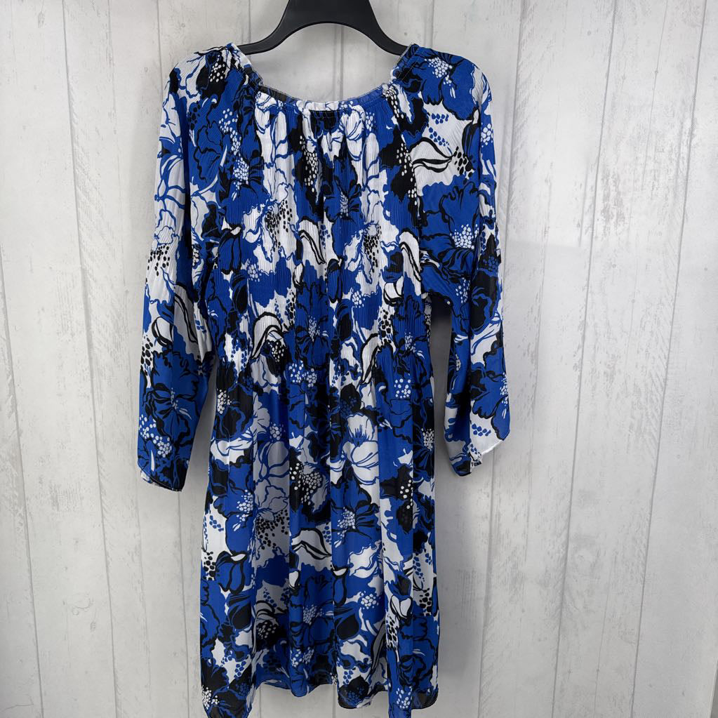 L smocked v-neck flo print 3/4 slv dress