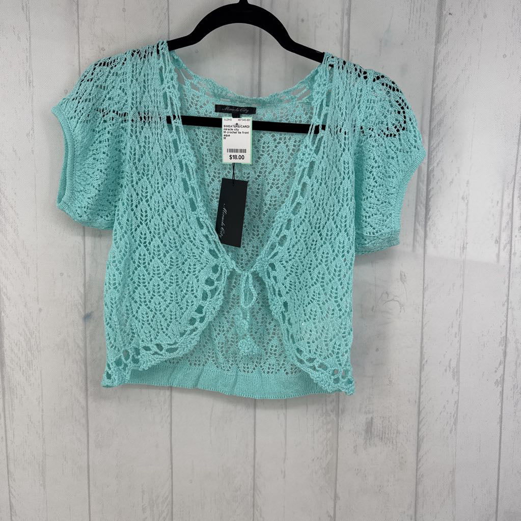 M crochet tie front s/s cardi