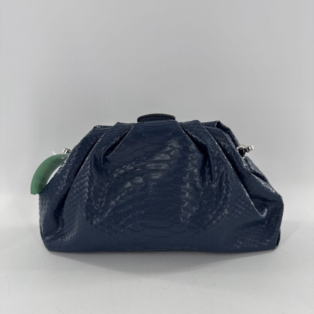 snake embossed chain strap pleated clutch