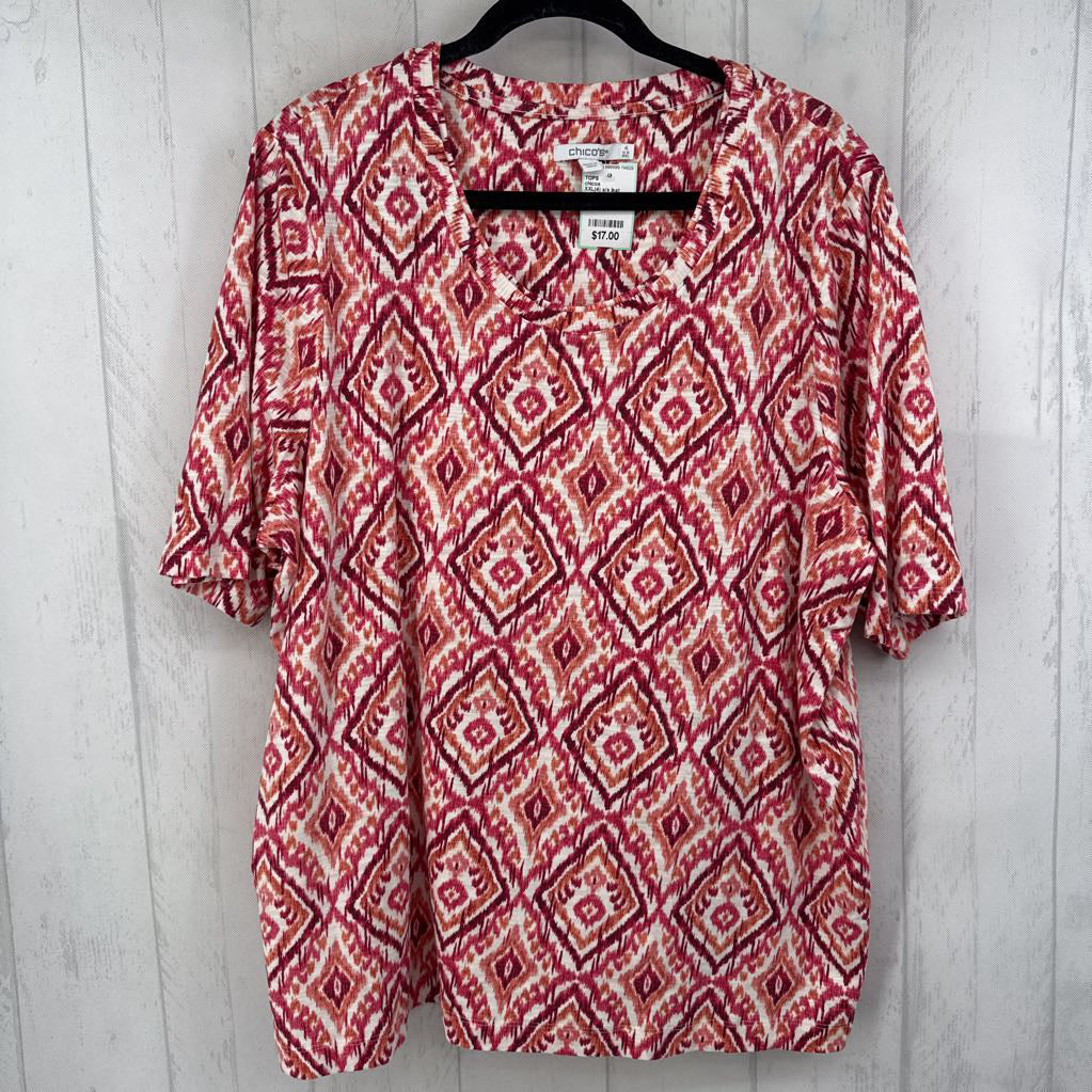 XXL(4) s/s ikat print scoop neck top
