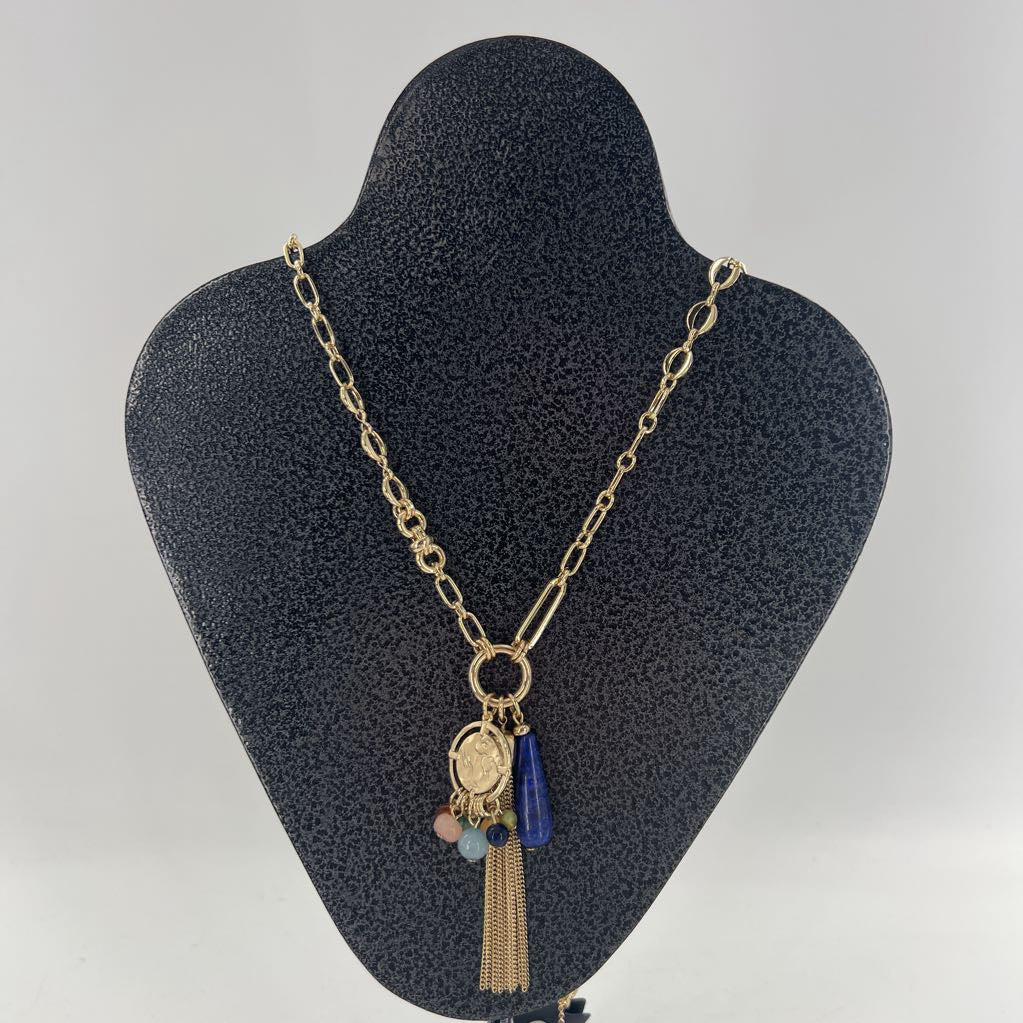 19: gold tone beaded tassel necklace