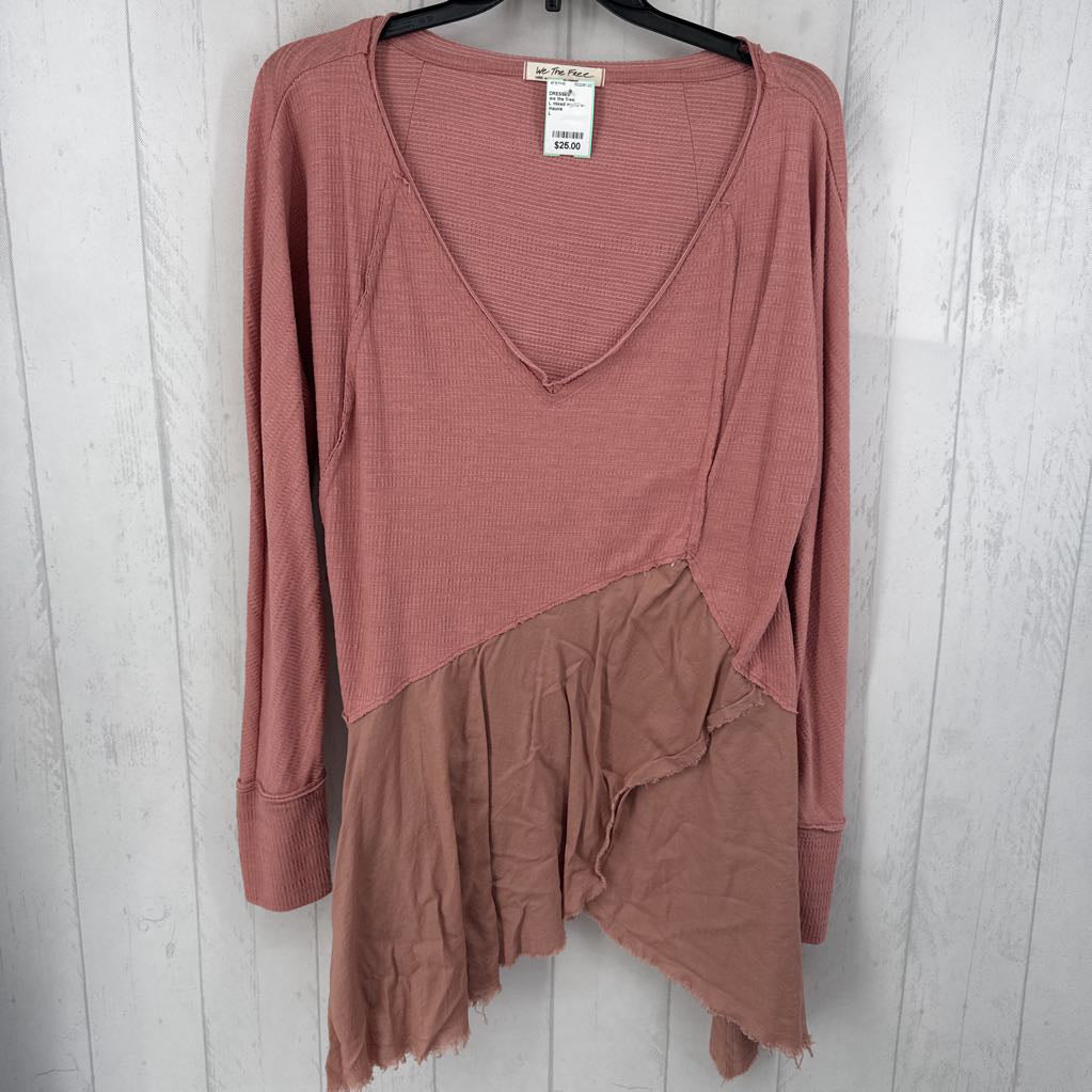 L mixed media v-neck l/s dress