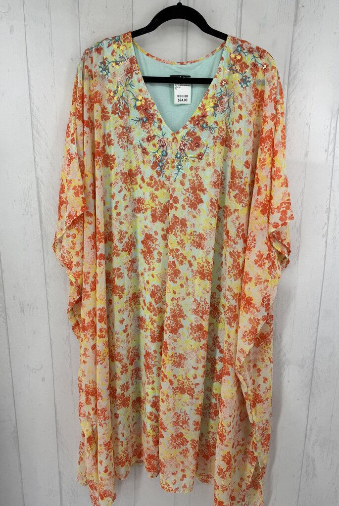 XL flo embroidered v-neck lined dress s/s