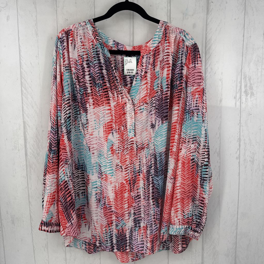 2X printed 1/2 button down l/s top