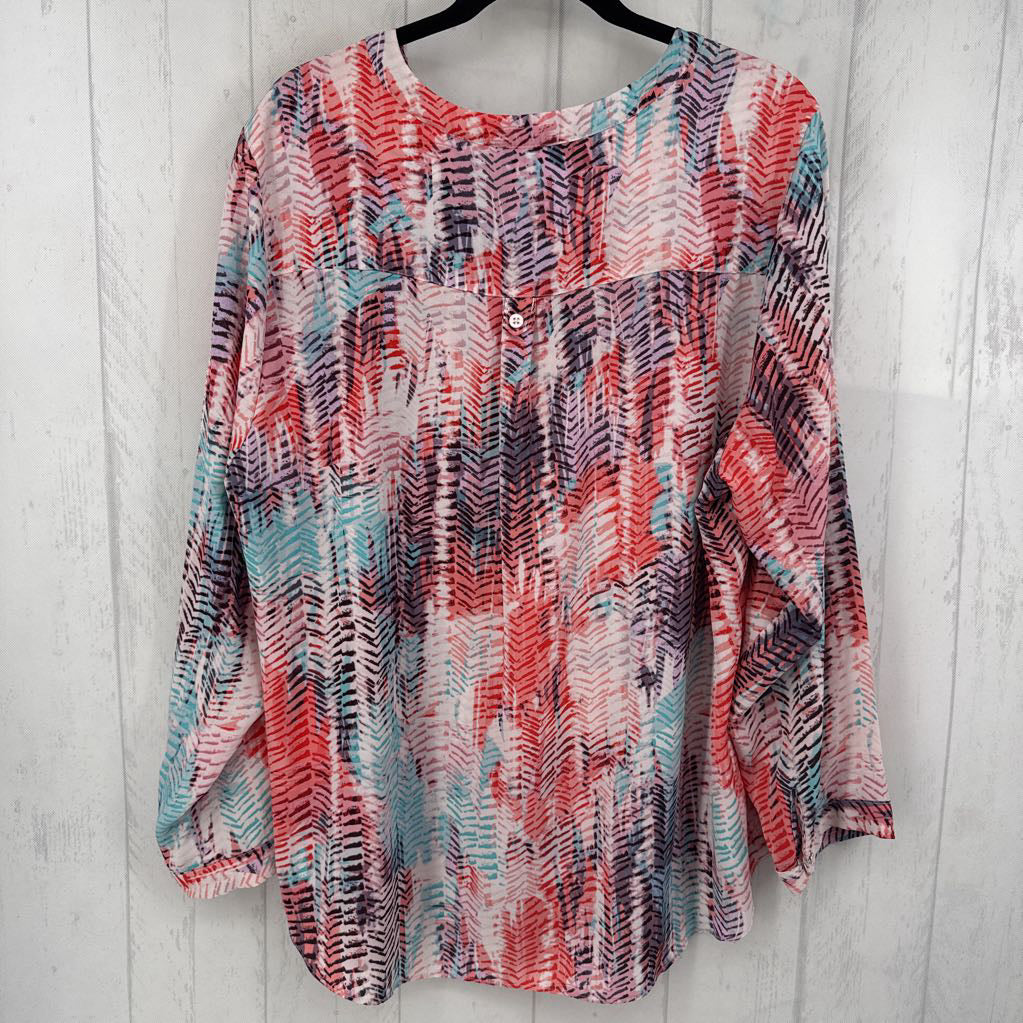 2X printed 1/2 button down l/s top