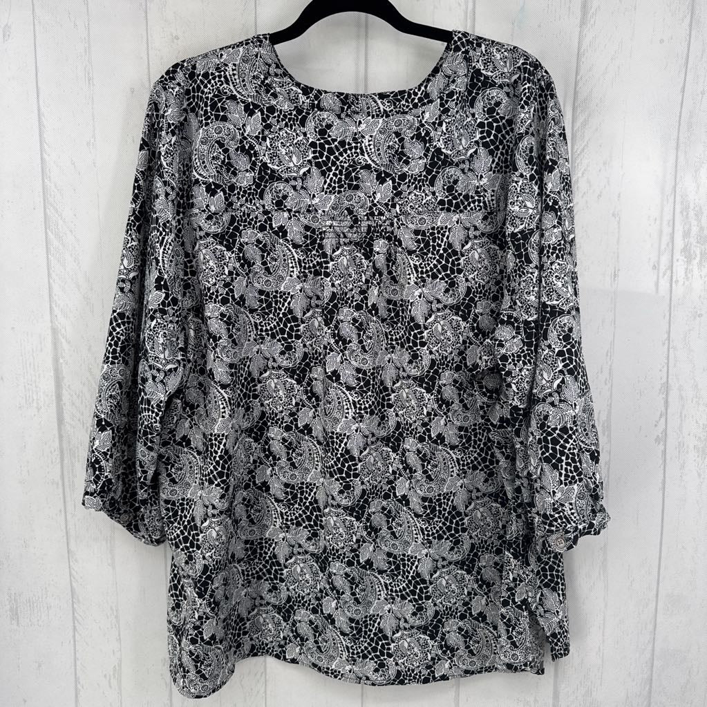 2X paisley print 1/2 button down 3/4 slv top