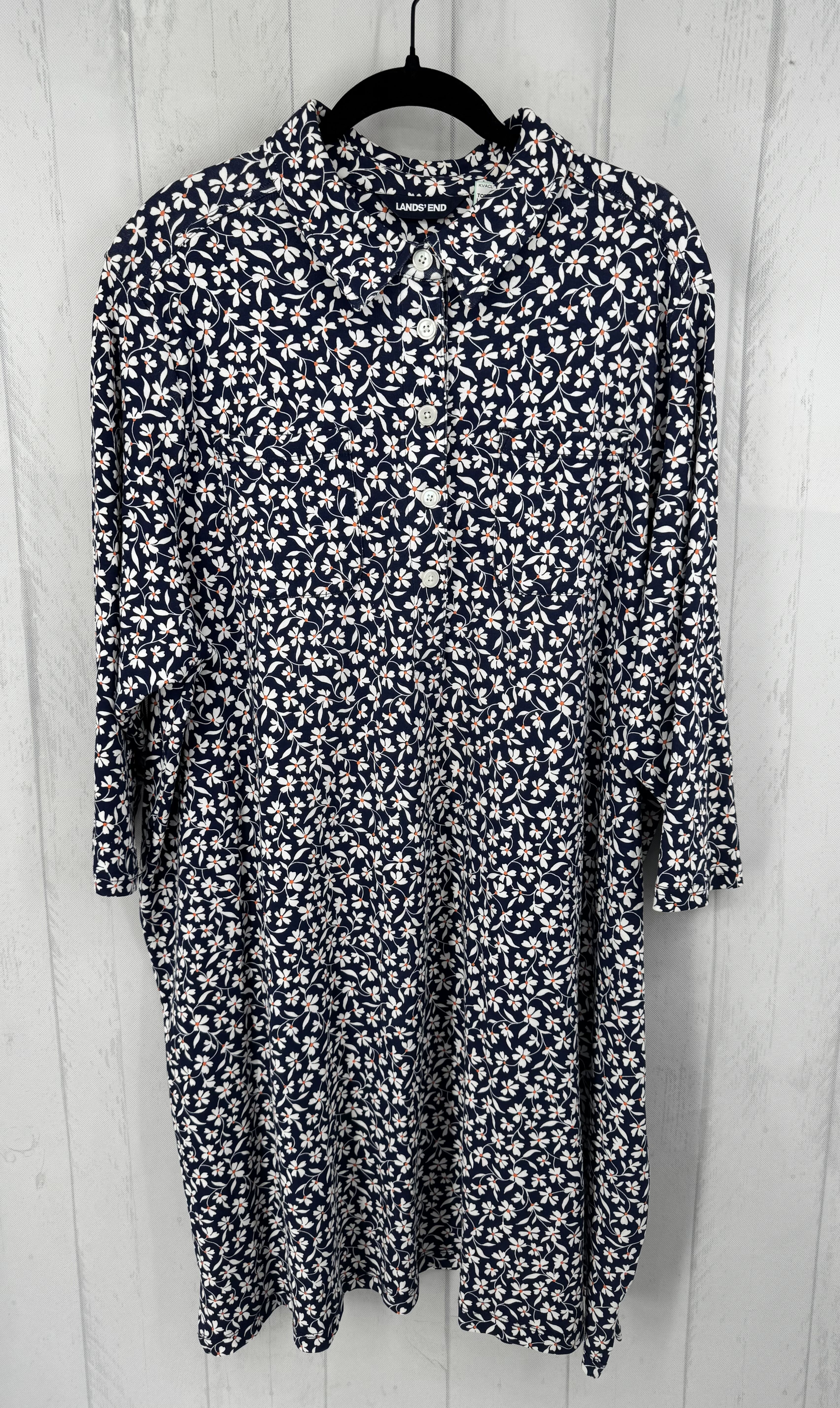 3X flo print button down 3/4 slv dress