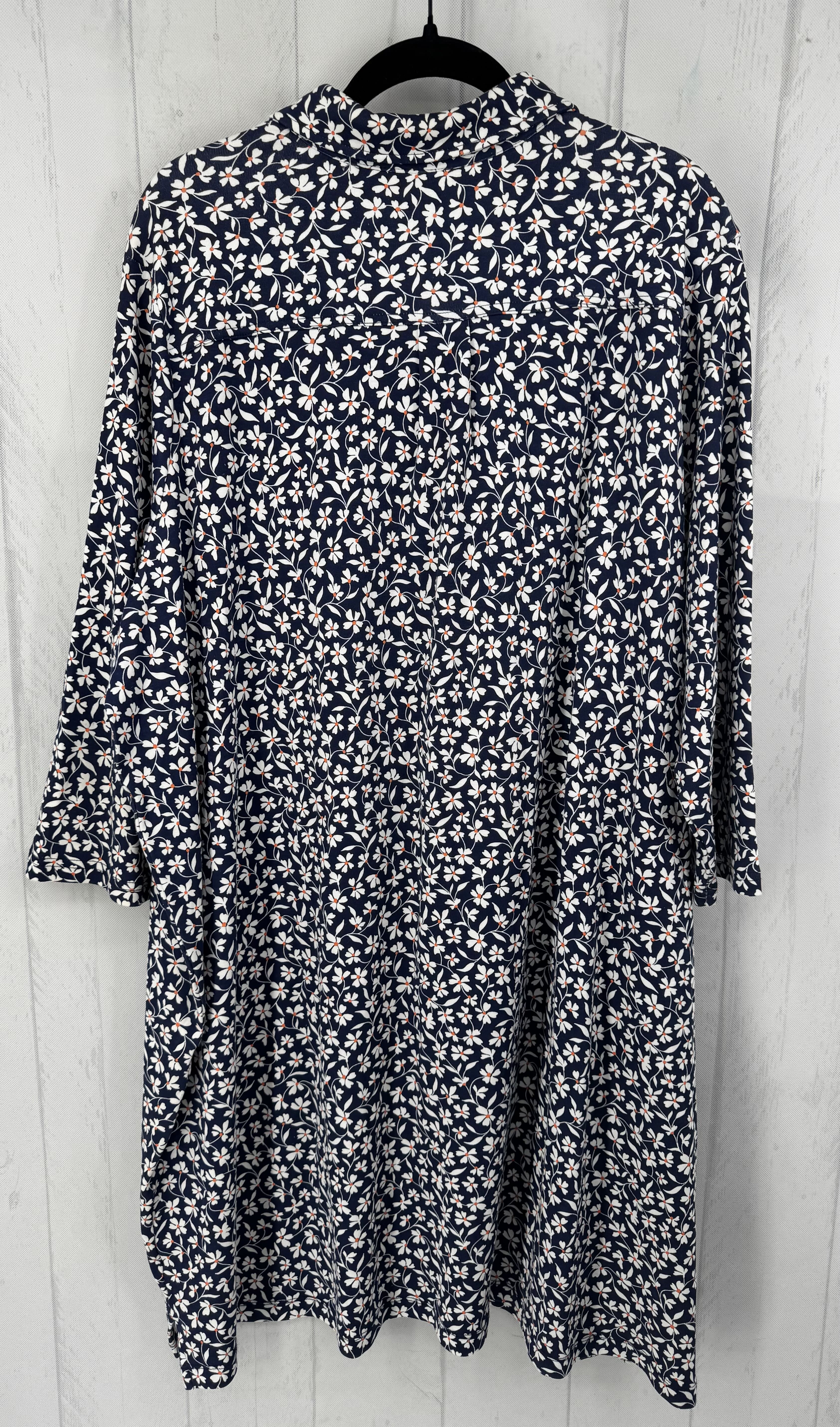 3X flo print button down 3/4 slv dress
