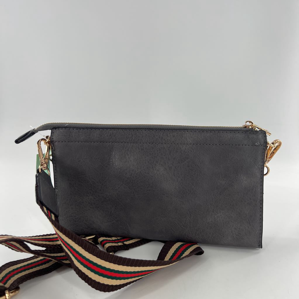 triple compartment top zip crossbody/wristlet